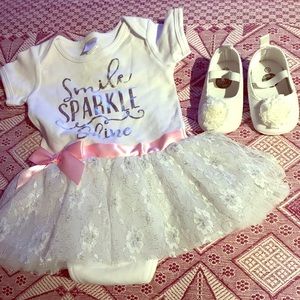 Adorable onesie with tutu and crib shoe bundle